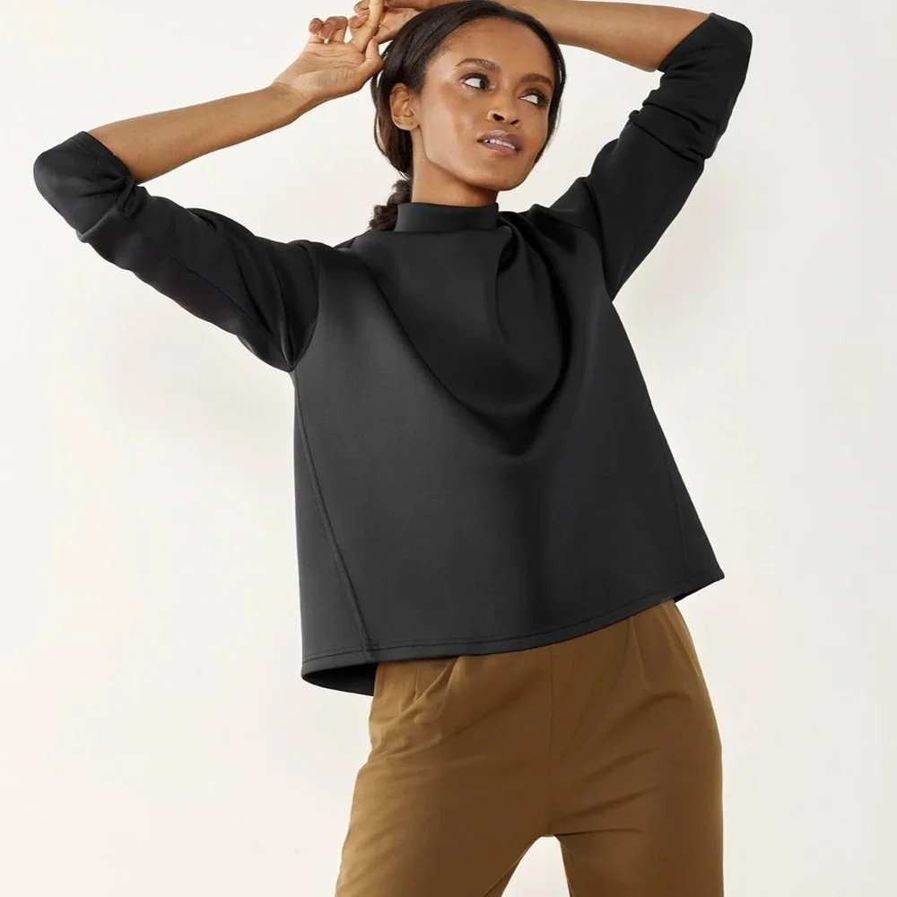 ADAY Like A Boss Pullover Sweatshirt Women Large Black Funnel Neck Technical TLS